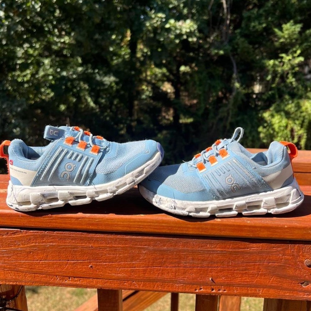 On Running Youth 12 Cloudswift 4 Kids Dust Dew Blue Orange Running Sneakers